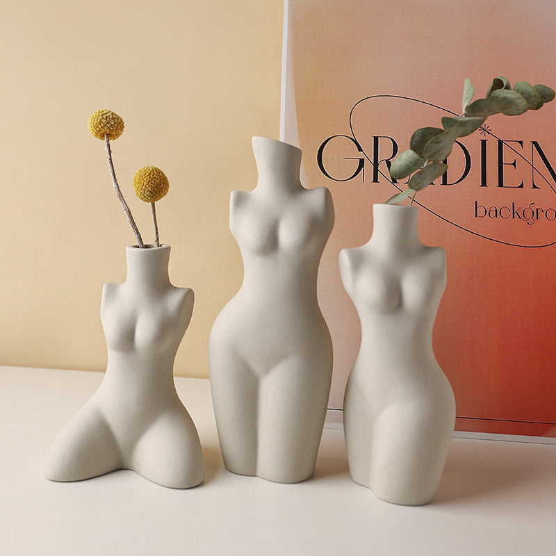 Body Modeling Art Vase Silent Style Ceramic Vase Sculpture White Plain Embryo Flower Vase